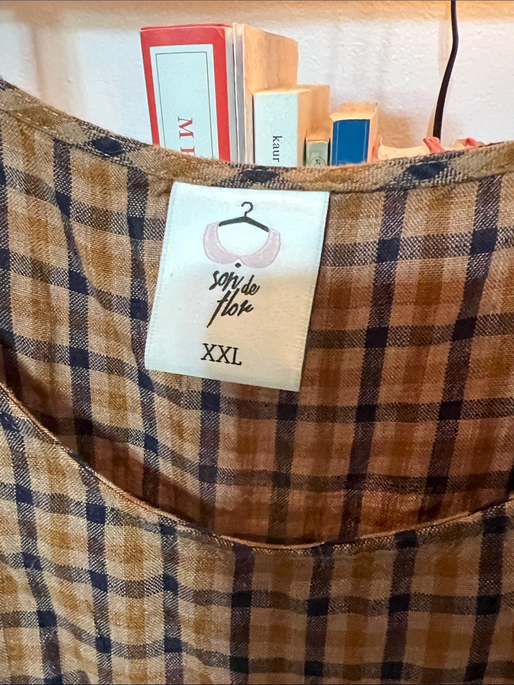 Son de Flor Sleeveless Smock Plaid Midi Dress in Brown Check - Picture 2 of 4